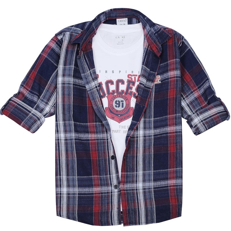 CAVIO Boys Full Sleeves Checkered Shirt - Dark Green - Image 3